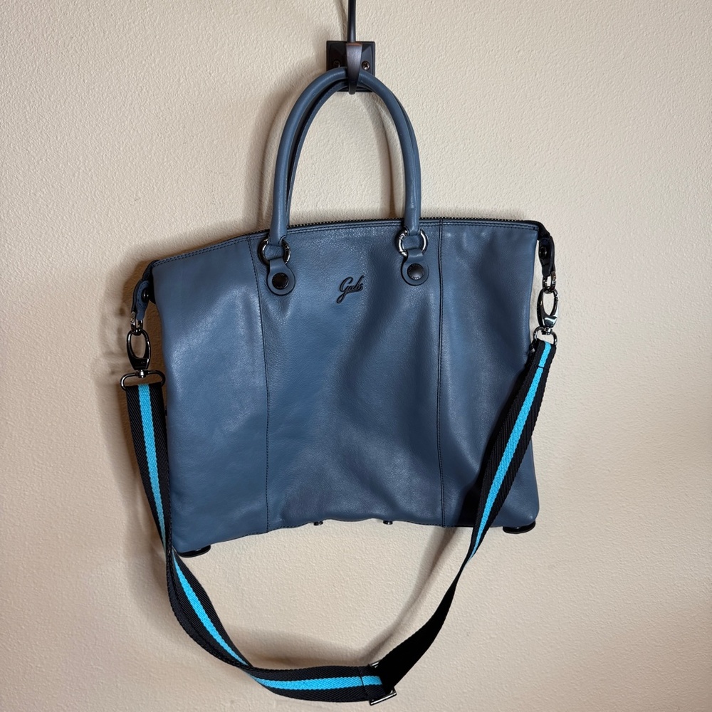 GABS FLAT G3 PLUS SIZE M Convertible shopping/tote bag Italian Leather blue